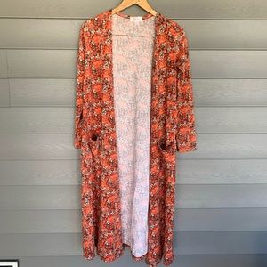 LulaRoe Sarah Duster Orange Floral Long Cardigan